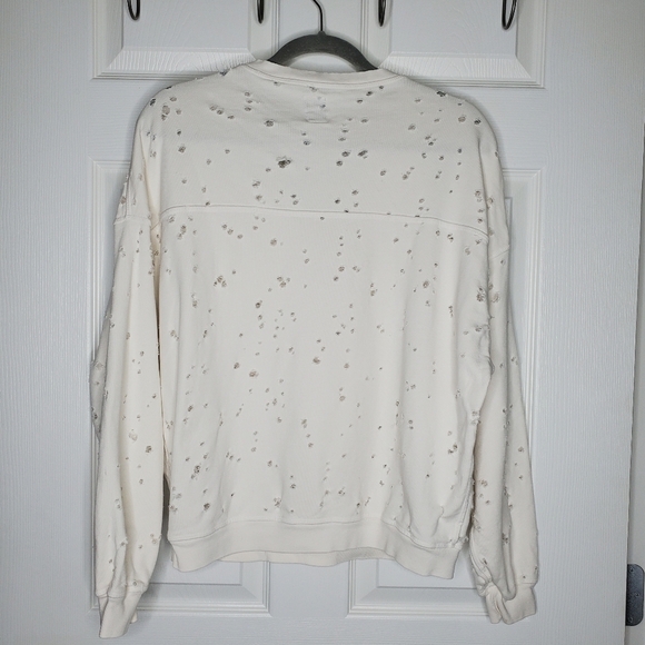 NSF White Destroyed Distressed Terry Lace Up Pullover Sweatshirt - Picture 5 of 9